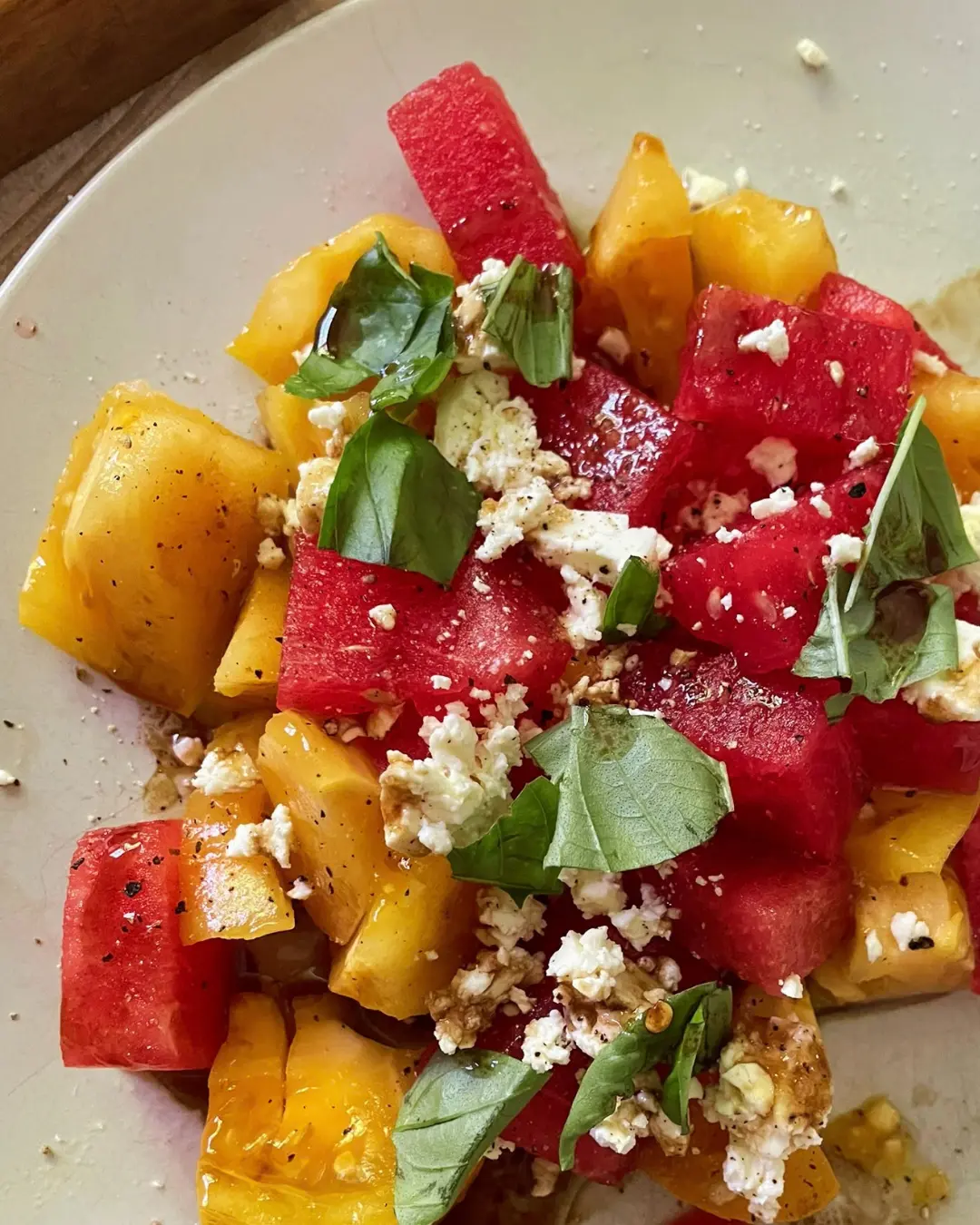 A colourful watermelon and mango salad